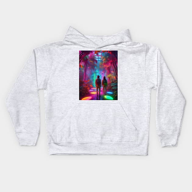 Out of this World - Virtual Reality Neon Jungle Kids Hoodie by Christine aka stine1